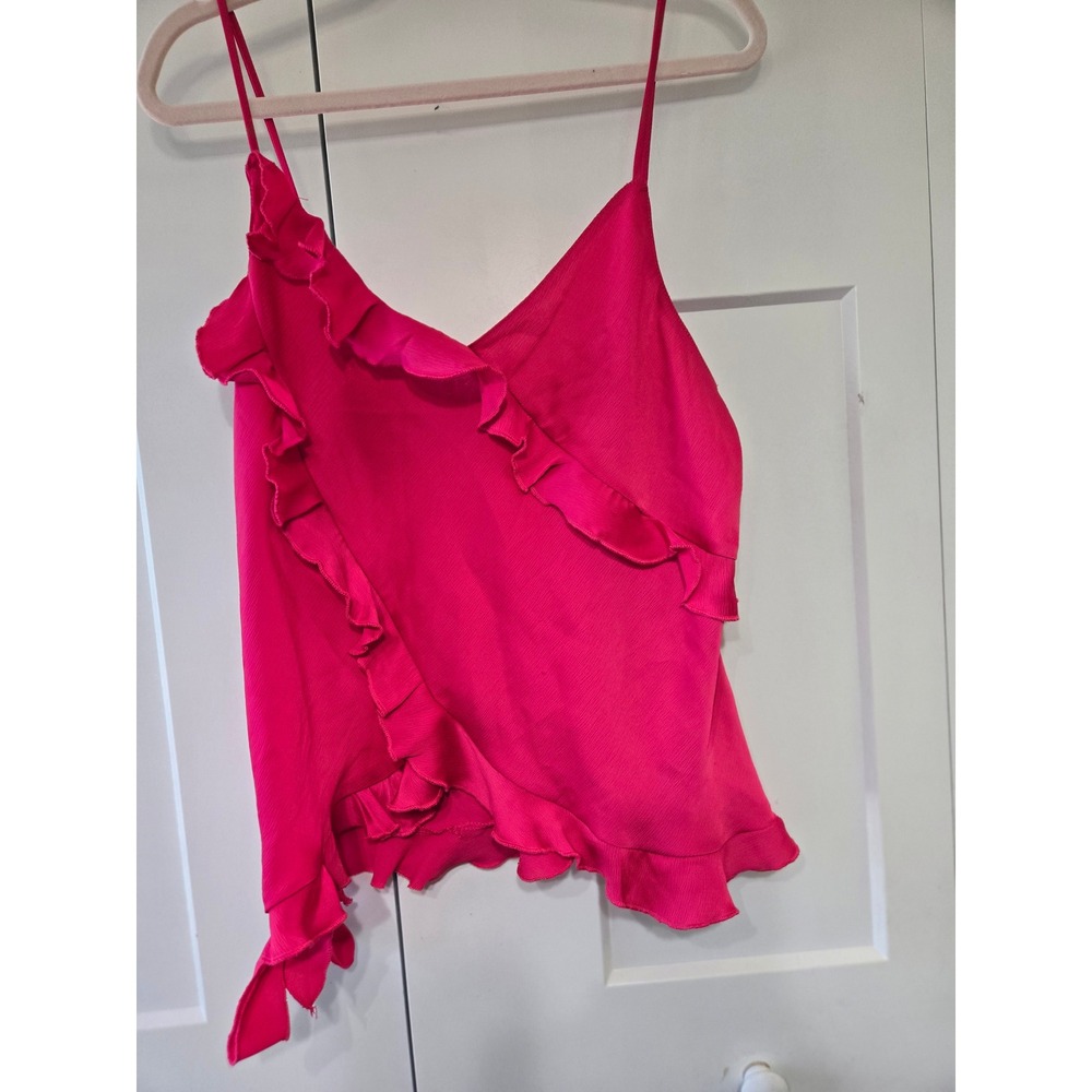 ASTR The Label Hot Pink Ruffle Cami Top Asymmetrical Side Tie XL